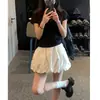 Pantalones Falda Corta Abullonados Estilo Francés Blanco Floral para Mujer Verano 2026 Nuevo Dulce Puro Petite Línea A