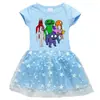 2023 Nuevo Vestido de Niña Estilo Coreano Manga Corta Verano Vestido de Princesa de Manga Corta de Malla de Estrella de Dibujos Animados para Niña