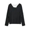 Río Estrellado Pedrería Perezoso Negro Tejido Manga Larga Mujer Otoño Nuevo Estilo Moda Alto Gama Francés Hueco Holgado Top