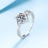 Anillo de Plata de Ley 925 con Moissanita para Mujer Anillo de Boda Corazón a Corazón Anillo de Boda Simple Romántico de Moda Soporte Vacío Punto al por Mayor