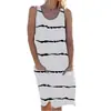 Vestido feminino estilo regata com estampa listrada e bolso, gola redonda, novo para o verão 2026, transfronteiriço europeu e americano Shenghenghui