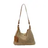 Nova Bolsa de Algodão Tecida Estilosa, Bolsa Tote Casual de Ombro Único, Bolsa de Palha de Grande Capacidade, Bolsa de Praia Elegante com Recortes para Mulheres