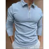 Camisa Polo Masculina de Manga Longa Listrada com Gola Dobrável de Outono/Primavera Texturizada de Negócios de Alta Qualidade