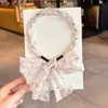 Lenço de cabelo infantil fita floral tiara de cabelo corda de cabelo integrada tiara de pérola para meninas corda de cabelo para rabo de cavalo atacado