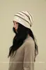 Gorro Holgado de Lana 100% Merino con Rayas de Bloques de Color para Mujer, Gorro de Punto Cálido para Otoño e Invierno, Gorro de Lana Versátil y Moderno