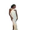 Vestido Asimétrico de Metal con Hebilla Estilo Ins Europeo y Americano Transfronterizo para Mujer, de Tirantes, sin Mangas, Elegante, con Abertura, Escotado por la Espalda