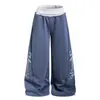 Pantalones de chándal vintage estilo americano con estampado de letras desgastado, unisex, corte holgado, pierna ancha, para un look relajado y casual, adecuados para ir al trabajo y uso diario