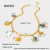 Collar Transfronterizo Estilo Ins de Acero Inoxidable Chapado en Oro de 18 Quilates con Colgante de Estrella de Mar y Concha de Cerámica con Temática Oceánica, Gargantilla de Playa que No se Desvanece
