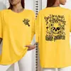 Camiseta Feminina de Algodão Y2K com Gola Redonda, Manga Curta, Estampa Personalizada de Caveira e Flores, Versátil, Macia, Top de Verão Super