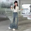 Jeans con Pedrería para Niñas Primavera 2026 Nuevo Estilo Pantalones Rectos Sueltos para Niñas Mayores Pantalones de Pierna Ancha