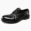 Sapatos de Couro Goodyear para Homens, Sapatos Derby Casuais de Negócios com Bico Largo, Sapatos Vintage Feitos à Mão, Sola de Couro Genuíno, Sapatos Masculinos de Couro de Cavalo Lavado