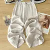 Calça Feminina 7/8 Wide Leg, Novo Estilo Verão 2026, Design Anti-Amassado de Seda Gelada, Calça Reta de Linho Petite A12776