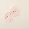 Luvas infantis de desenho animado com etiqueta, luvas de cinco dedos quentes e à prova de frio de inverno, luvas de lã tricotada com blocos de cor de desenho animado, espessadas