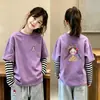 Camiseta de manga larga de algodón puro para niñas, camiseta básica de primavera y otoño para niños, top versátil de moda de dos piezas falsas para niñas mayores
