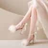 Sandalias de Piel Suave de Hada 2024 Estilo Caliente de Celebridad de Internet Francés Tacón Medio Estilo de Noche con Falda Punta Cuadrada Tacón Grueso Tacones Altos