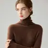 Blusa feminina de malha com gola alta, outono 2026, quente, justa ao corpo, estilosa, com gola franzida