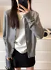 FirstSTUDIO! Cardigã casual versátil de tricô rosa estilo coreano, feminino, com gola redonda, de abotoamento simples