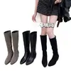 Aumento de Altura Interna de 5 cm - Botas Largas de Ante Estilo Retro Francés para Mujer Nuevas Botas Largas Adelgazantes Botas de Mujer Estilo Coreano Punta Fina Botas de Mujer para Viajar