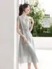 Nuevo Vestido de Lino de Verano para Mujer, Ligero y Transpirable, con Cinturón de Lazo, Adelgazante, Elegante Cuello en V, Vestido Largo de Vacaciones Estilo Francés