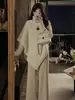 Capa de Invierno Suelta para Mujer Estilo Perezoso Manga Larga Cuello Alto Suéter Negro Talla Única Blanco Leche Camel