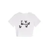 Nova Camiseta Preta de Manga Curta para Mulheres de Verão, Estilo Americano Estampa de Borboleta com Letras, Top Tendência Slim