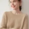 Tricô Feminino Bai Cai Rong de Caxemira Fio Duplo com Sete Agulhas, Modelagem Solta, Outono/Inverno, Novo, Ombro Raglã, Gola Redonda, Manga Longa, Camisa Base