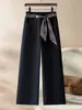 Pantalones Blancos con Cordones para Mujer 2026 Estilo Nuevo Pantalones de Mezclilla Suave Otoño Cintura Alta Sueltos Caídos Pantalones Casuales de Pierna Recta para Mujer