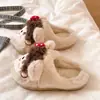 Chinelos de algodão fofos com rosto redondo para meninas e mulheres, para outono e inverno, internos, com sola macia, antiderrapantes, quentes, de desenho animado, peludos