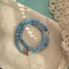 Nova Pulseira de Pedra Natural com Contas Estilo Chinês, Pulseira Dupla Camada de Água-Marinha com Contas, Atacado