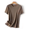 Camiseta de Manga Corta para Mujer Estilo Old Money de los 60s Lino Mercezado Tencel Fresca para la Piel Transpirable Simple Diosa Cuello Redondo Cuello en U Adelgazante