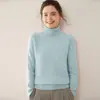 Suéter de cashmere de gola alta para mulheres, pulôver, cor sólida, malha de cor pura dupla camada espessada, suéter base tricotado