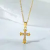 Collar de Acero Inoxidable con Cruz Europea y Americana con Incrustación de Circonita, Colgante de Playa para Mujer, Joyería de Acero de Titanio Dongguan que No se Desvanece