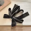 Pasador de Pelo con Lazo Cuadros Blanco y Negro Coreano para Mujer 2025 Nuevo Elegante Pasador para la Parte Trasera de la Cabeza Pinza Banana Pasador Tocado