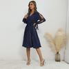 Amazon Comercio Exterior 2024 Nuevo Otoño e Invierno Vestido Francés de Tirantes Falda Calada Transfronterizo Cuello en V Plisado Lunares