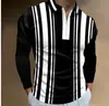 Outono 2024 Novo Exportação Transfronteiriça Masculino 3D Estampado Cor Sólida Casual Zíper Manga Longa Camisa Polo Camisa Paul