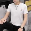 Camiseta Masculina de Manga Curta Primavera e Verão Nova Gola Redonda Solta Pulôver Estampa de Coração Manga Meia Manga Roupas de Estudante