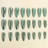 Adesivos de Unha Longos Formato Amêndoa Olho de Gato Verde Pavão de Alta Qualidade, Unhas Postiças Removíveis, Atacado em Estoque