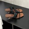 Verano 2025 Nueva Moda Combinable Diseño Nicho Sandalias Retro de Cuña Punta Cuadrada Punta Abierta Sandalias de Tacón Alto