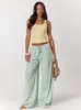 2026 Calça Longa Casual Listrada com Cordão Europeia e Americana Amazon Comprimento Total Calça Wide-Leg Feminina Estilo Verão Fina