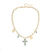[Ice Moe] Colar Dopamina Flor Turquesa Amor Colar de Aço Inoxidável Arco Cruzado N1485