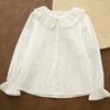 Primavera 2025 Encaje Francés Reductor de Edad Cuello de Muñeca con Encaje Plisado de Órgano Manga Flor Base Camisa Blanca de Manga Larga para Mujer