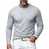 2026 Camiseta Básica de Punto Sarga Color Sólido Manga Larga Cuello Redondo para Hombre Transfronteriza Top Casual Diario