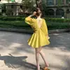 Vestido estilo francés de cuello en V con mangas abullonadas, perfecto para un look de vacaciones, nueva colección de verano 2026 para mujer, vestido de corte holgado