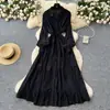Vestido Camisa de Lujo Ligero Estilo Francés Cuello Polo Mangas de Farol para Mujer Verano Cintura de Tiras Super Hada y Hermoso Elegante Falda Larga