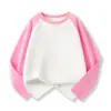 Camiseta de manga larga raglán para niños de marca de moda al por mayor algodón para niños top de colores combinados nueva camisa básica de color liso para niñas Zhongda