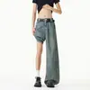 2026 Nueva Moda Callejera Casual Delgados de Seda de Hielo Jeans Curvos Azules de Pierna Ancha Pantalones de Pareja con un Toque de Lujo