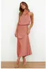 Vestido de satén sin mangas de color liso, nuevo para la primavera/verano 2026, europeo y americano, elegante y moderno, vestido ligero de noche