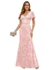 Vestido de noche de malla con lentejuelas estilo europeo y americano para mujer, de cintura alta, ajustado, largo hasta el suelo, elegante atuendo de noche para fiestas de madres y banquetes