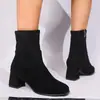 Nuevo estilo de exportación transfronteriza, botines ajustados versátiles y de moda con tacón grueso para mujer, diseño casual de moda 2026 con cremallera lateral y característica para alargar la altura
