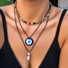 Collar Cruzado Europeo y Americano Ojos de Diablo Azules Estilo Milenio y2g collar de hilo de cera con cuentas para vacaciones joyería para mujeres